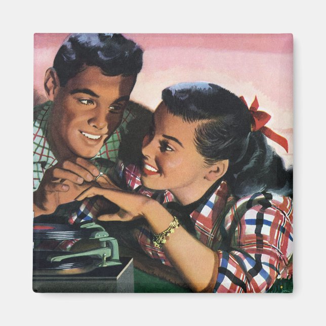 Aimant Vintage Romance, High School Sweethearts in Love (Devant)