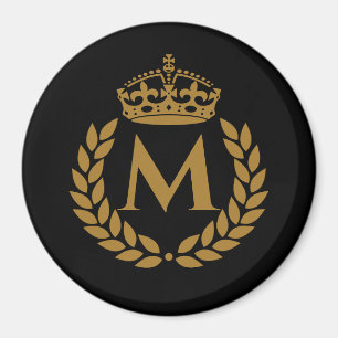 Aimant Vintage Royal King Golden Crown Nom initial Noir