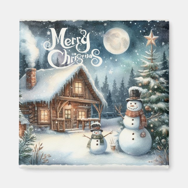 Aimant Vintage/Russe/Snowman/Noël (Devant)