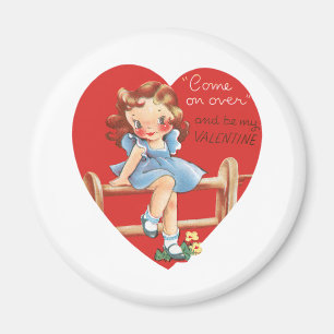 Aimant Vintage Saint Valentin, Fille sur une clôture