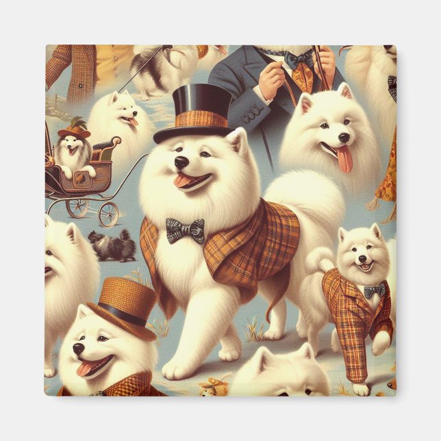 Aimant Vintage Samoyed Chien Peinture sans joint (Devant)