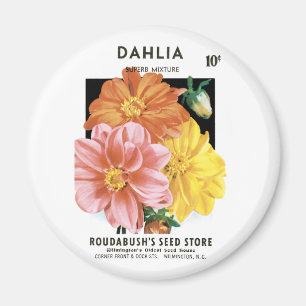 Aimant Vintage Seed Packet Art, Dahlia Garden Flowers