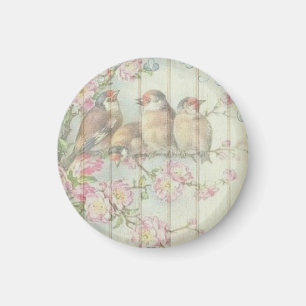 Aimant Vintage Shabby Chic Faded Floral Birds Art Design