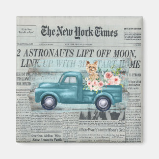 Aimant Vintage Shabby Chic Yorkie Et Ephémère De Camion