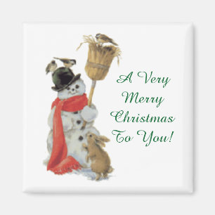 Aimant Vintage Snowman Avec Amis