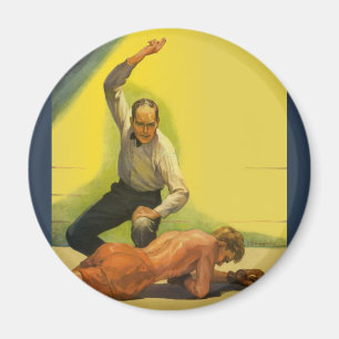 Aimant Vintage Sports Boxing, Arbitre avec Boxer Knockout