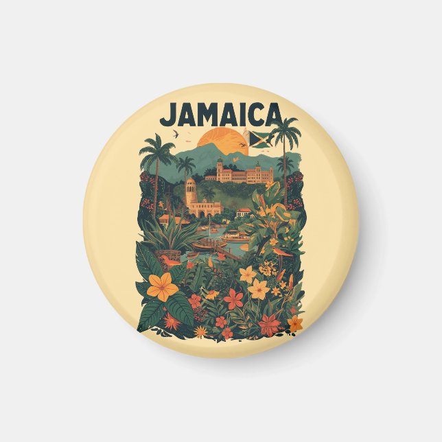 Aimant Vintage Style Jamaica Travel Illustration (Devant)