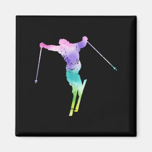 Aimant Vintage Tie Dye Downhill Snow Ski Art Skier