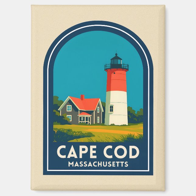 Aimant Vintage Travel Cape Cod Nauset Lighthouse Retro (Recto)