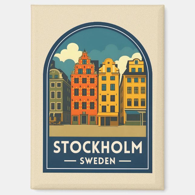 Aimant Vintage Travel Stockholm Sweden Old Town Retro (Recto)