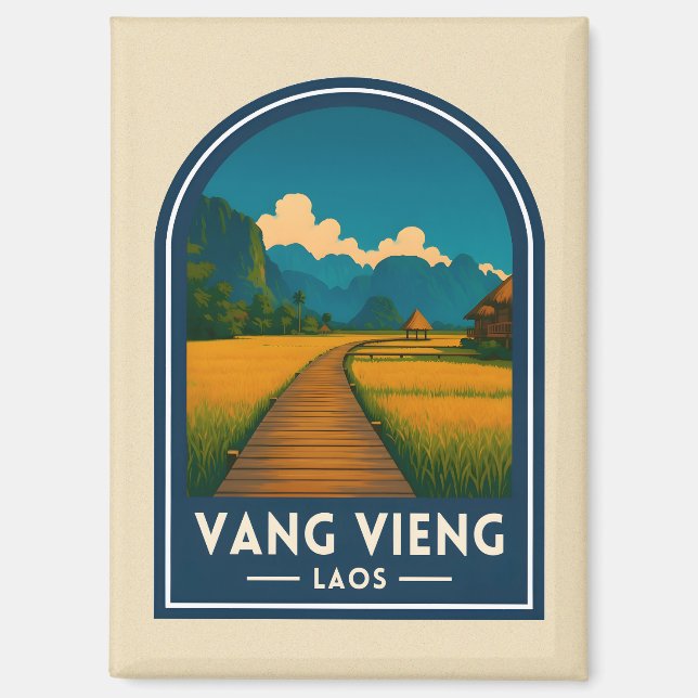 Aimant Vintage Travel Vang Vieng Laos Retro Scenic (Recto)