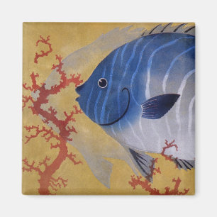 Aimant Vintage Tropical Blue Fish Coral Marine Ocean Life