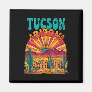 Aimant Vintage Tucson Arizona Desert Sunset Skyline City