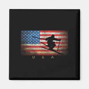 Aimant Vintage Usa Skiing American Flag Clic Femmes fille