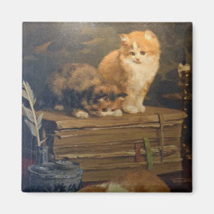 Aimant Vintage Van den Eycken Trois Chats sur un bureau