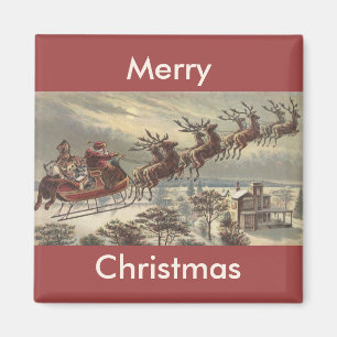 Aimant Vintage veille de Noël victorien Père Noël traînea