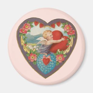 Aimant Vintage Victorien Saint Valentin Coeurs de Cherub