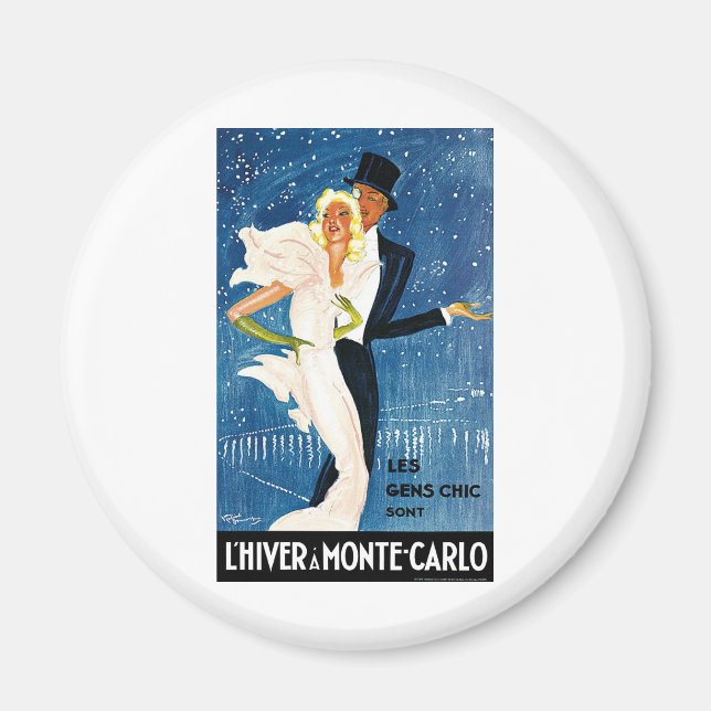 Aimant Vintage voyage, Amour Romance hiver à Monte Carlo (Devant)