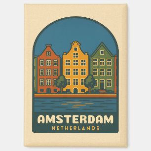 Aimant Vintage voyage Amsterdam Pays-Bas Retro Pittoresqu