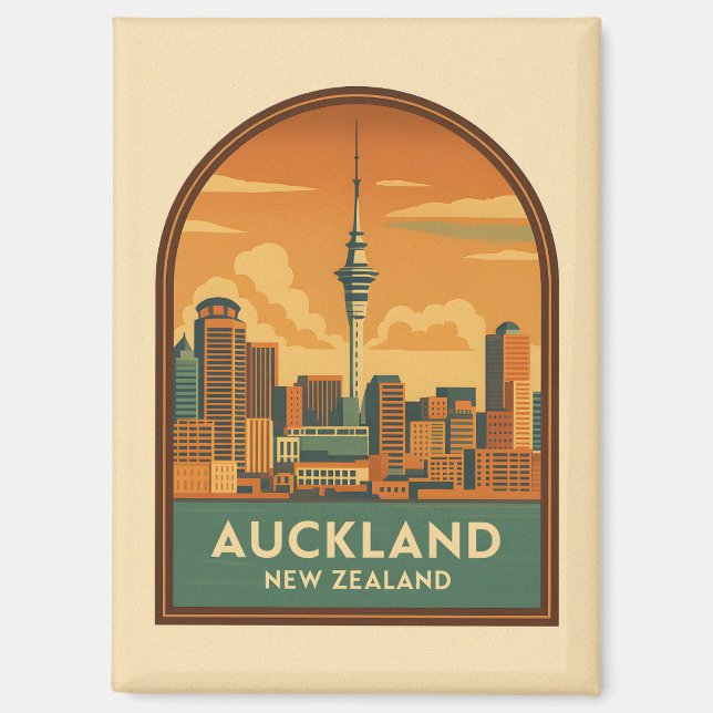 Aimant Vintage voyage Auckland New Zealand City Retro (Recto)