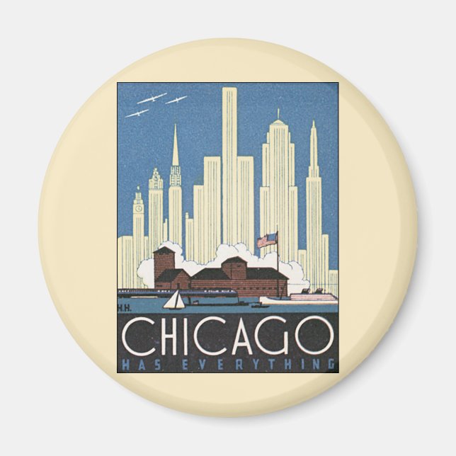 Aimant Vintage voyage Chicago Illinois Skyscraper Skyline (Devant)