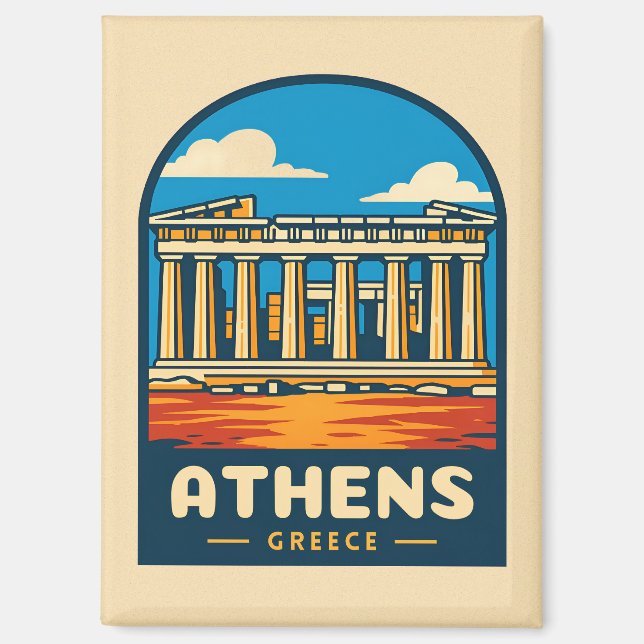 Aimant Vintage voyage rétro Athènes Grèce Parthenon (Recto)