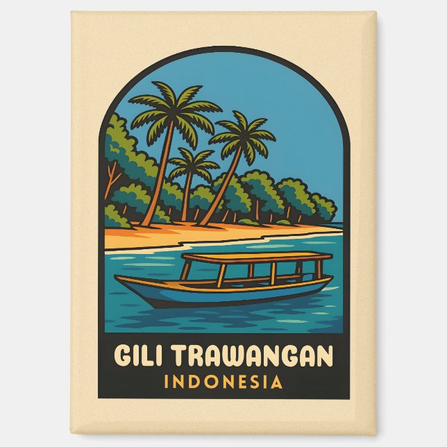 Aimant Vintage voyage rétro Gili Trawangan Indonésie (Recto)