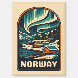 Aimant Vintage voyage rétro Norvège Northern Lights Pitto