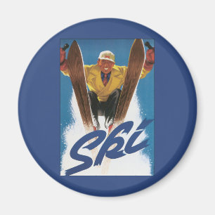 Aimant Vintage voyage, Skier sportif Ski en hiver neige