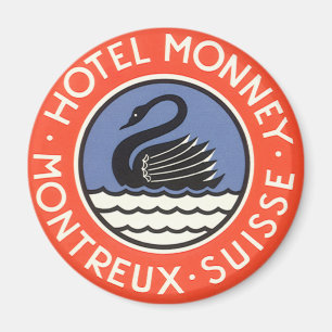 Aimant Vintage voyage, Swan Bird Hotel Monney Suisse