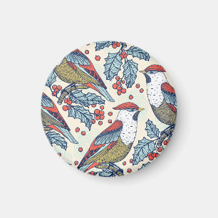 Aimant Vintage Waxwings Holly Motif de Noël