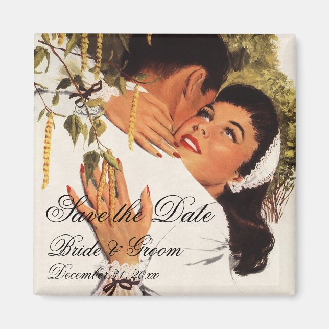 Aimant Vintage Wedding Proposal Hug Save the Date (Devant)