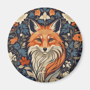 Aimant Vintage William Morris Inspiré Floral Renard Rouge