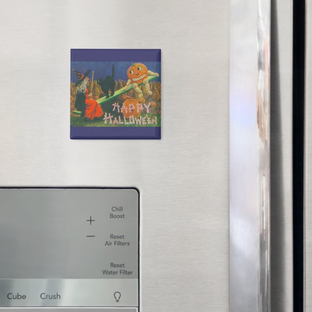 Aimant Vintage Witch & Jack o' Lanterns Play Time (In situ (réfrigérateur))