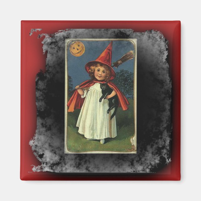 Aimant Vintage Young Halloween Witch Eerie Arrière - plan (Devant)