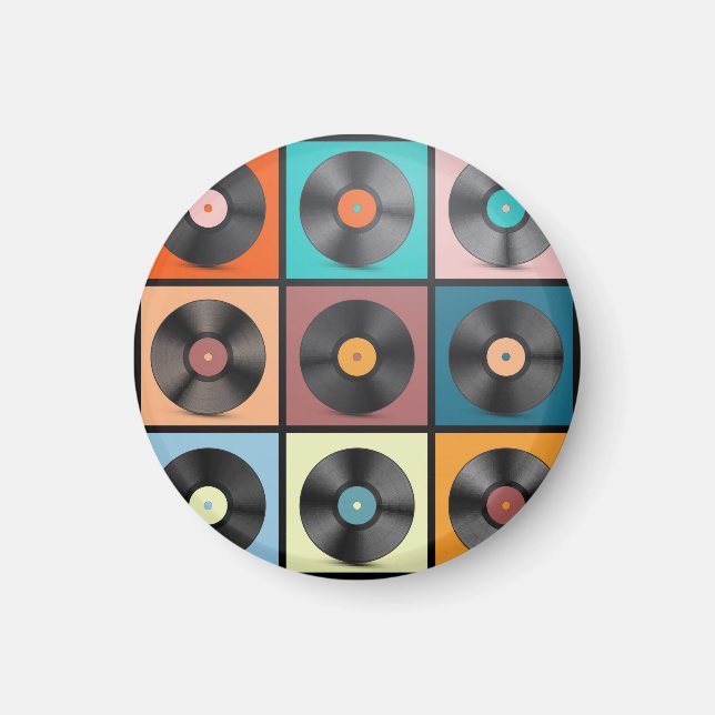 Aimant Vinyl records : retro LP set. (Devant)