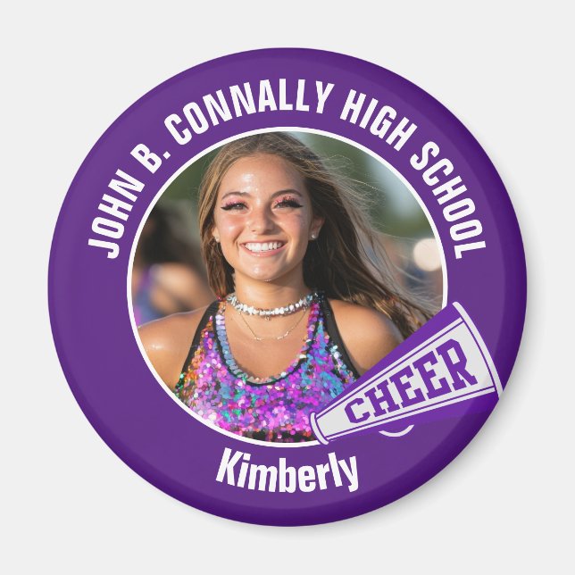 Aimant Violet Pom-pom girl Photo High School Spirit Cheer (Devant)