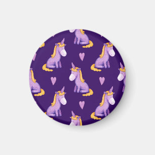 Aimant Violet Unicorns Hearts Aquarelle Motif.