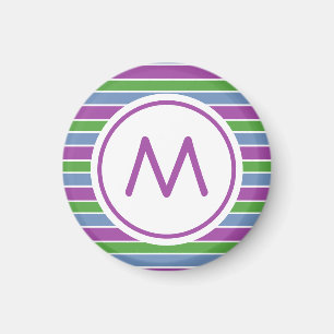 Aimant Violet Vert Bleu Rayé Monogramme