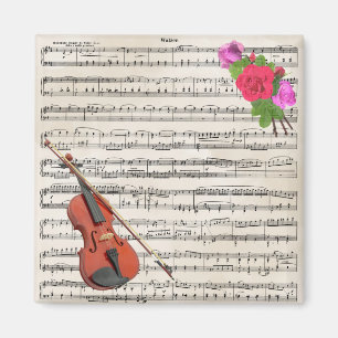 Aimant Violin and Roses Vintage Sheet Music Design