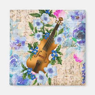 Aimant Violon vintage de musique florale