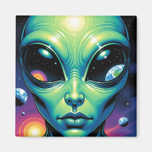 Aimant Visage Alien avec des planètes Réflexions dans les