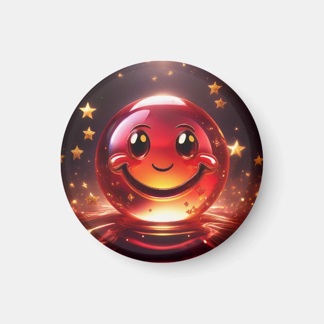 Aimant Visage bulleux rouge transparent avec des étoiles (Devant)