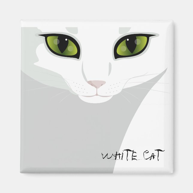 Aimant Visage de chat blanc avec la couleur de l'oeil de  (Devant)