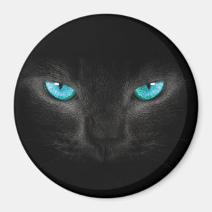 Aimant Visage de chat noir avec des yeux de turquoise
