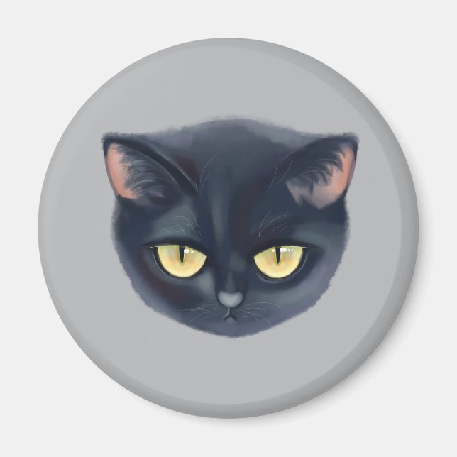 Aimant Visage de chat noir mignon (Devant)
