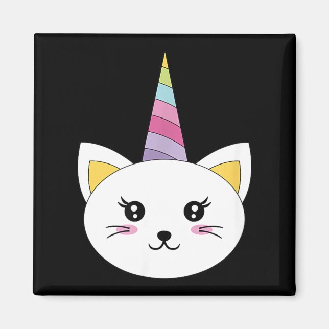 Aimant Visage de Chat Tête Licorne Cils Drôle Halloween (Devant)