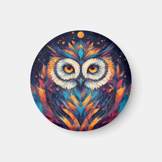 Aimant Visage de hibou géométrique coloré (Devant)