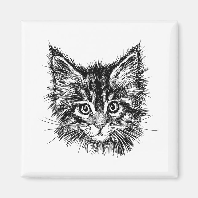 Aimant Visage de Kitten noir et blanc (Devant)