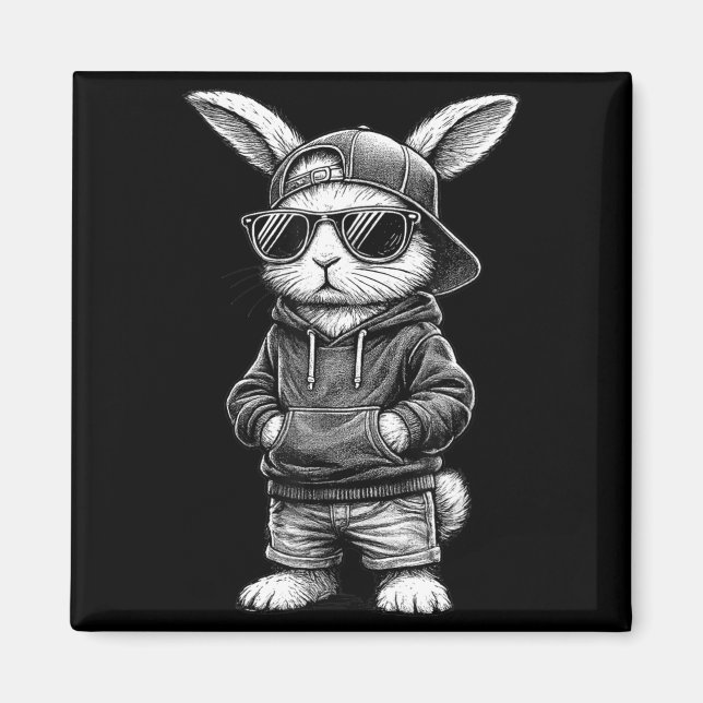 Aimant Visage de lapin avec lunettes de soleil drôle de j (Devant)